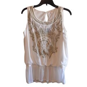 G. Collection Ladies Sleeveless Cream Paisley Print Peplum Top, Size Medium
